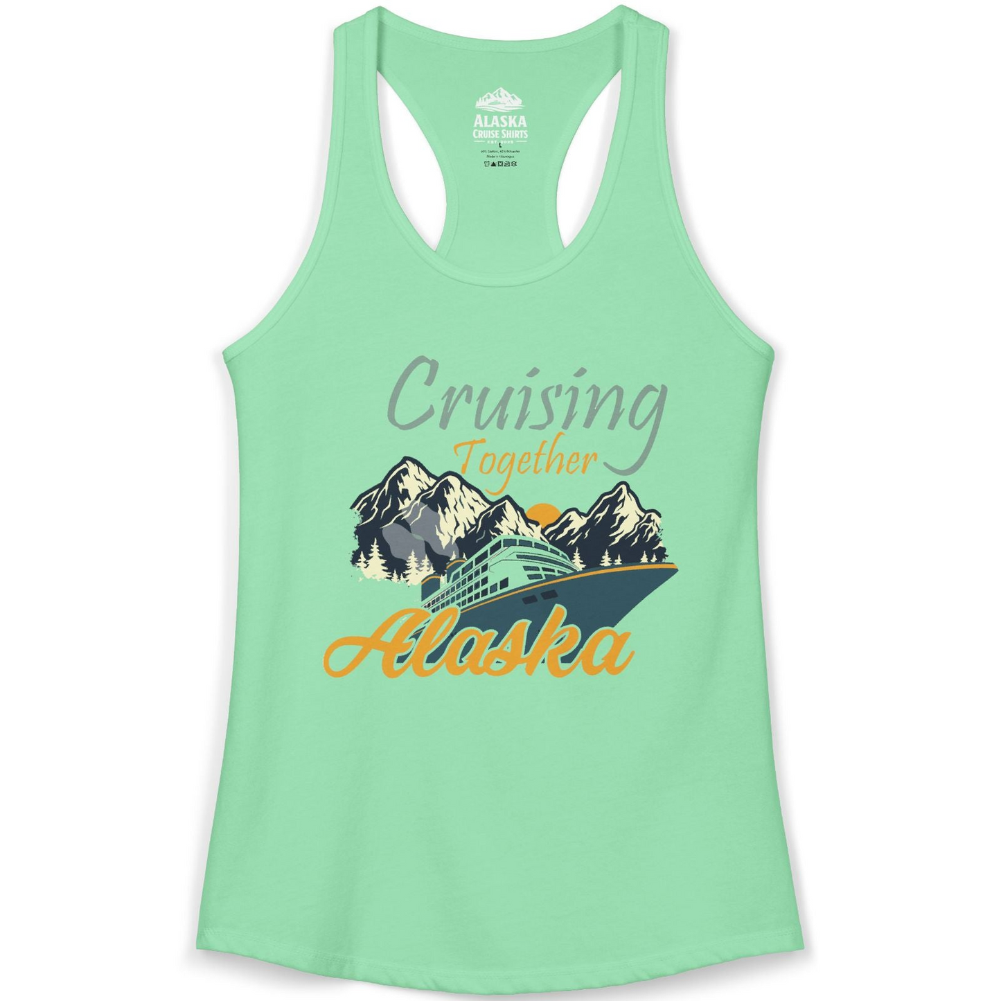 Cruising Together Alaska Mountains Family Alaska Cruise Adventure Shirt — Ladies Tank Tank Top – Solid Mint – Alaska Cruise Shirts