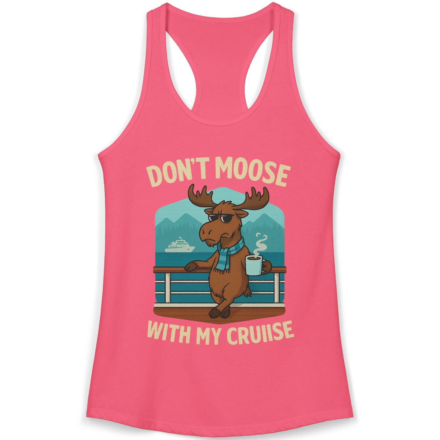 Funny Moose on Alaska Cruise Ship Shirt Tank Top – Hot Pink – Alaska Cruise Shirts