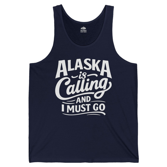Alaska Is Calling Adventure Typography tank top Tank Top – Navy – Alaska Cruise Shirts