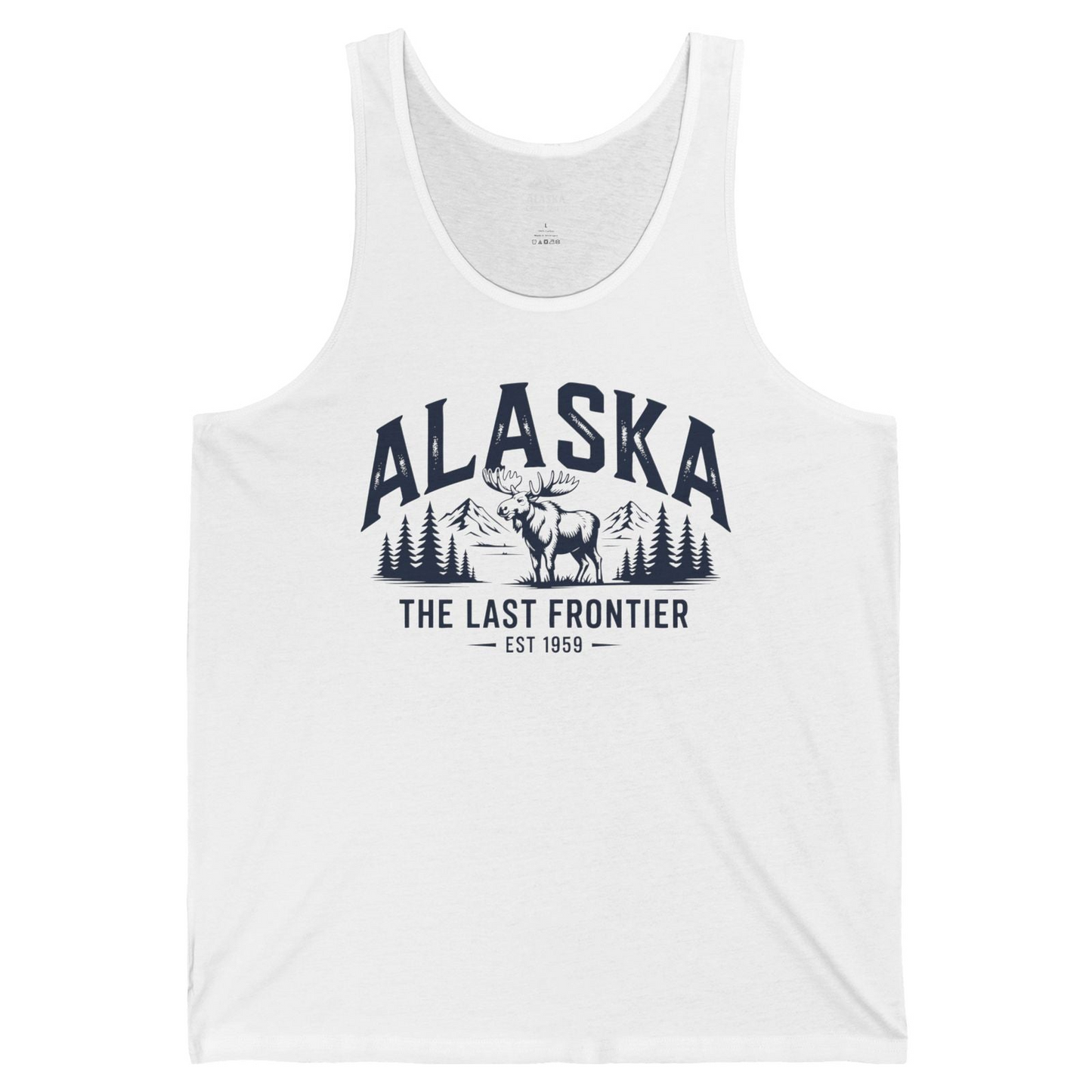 Alaska The Last Frontier Moose Mountain Wilderness Graphic Shirt — Tank Top Tank Top – White – Alaska Cruise Shirts