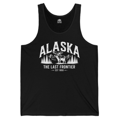 Alaska The Last Frontier Moose Mountain Wilderness Graphic Shirt — Tank Top Tank Top – Black – Alaska Cruise Shirts