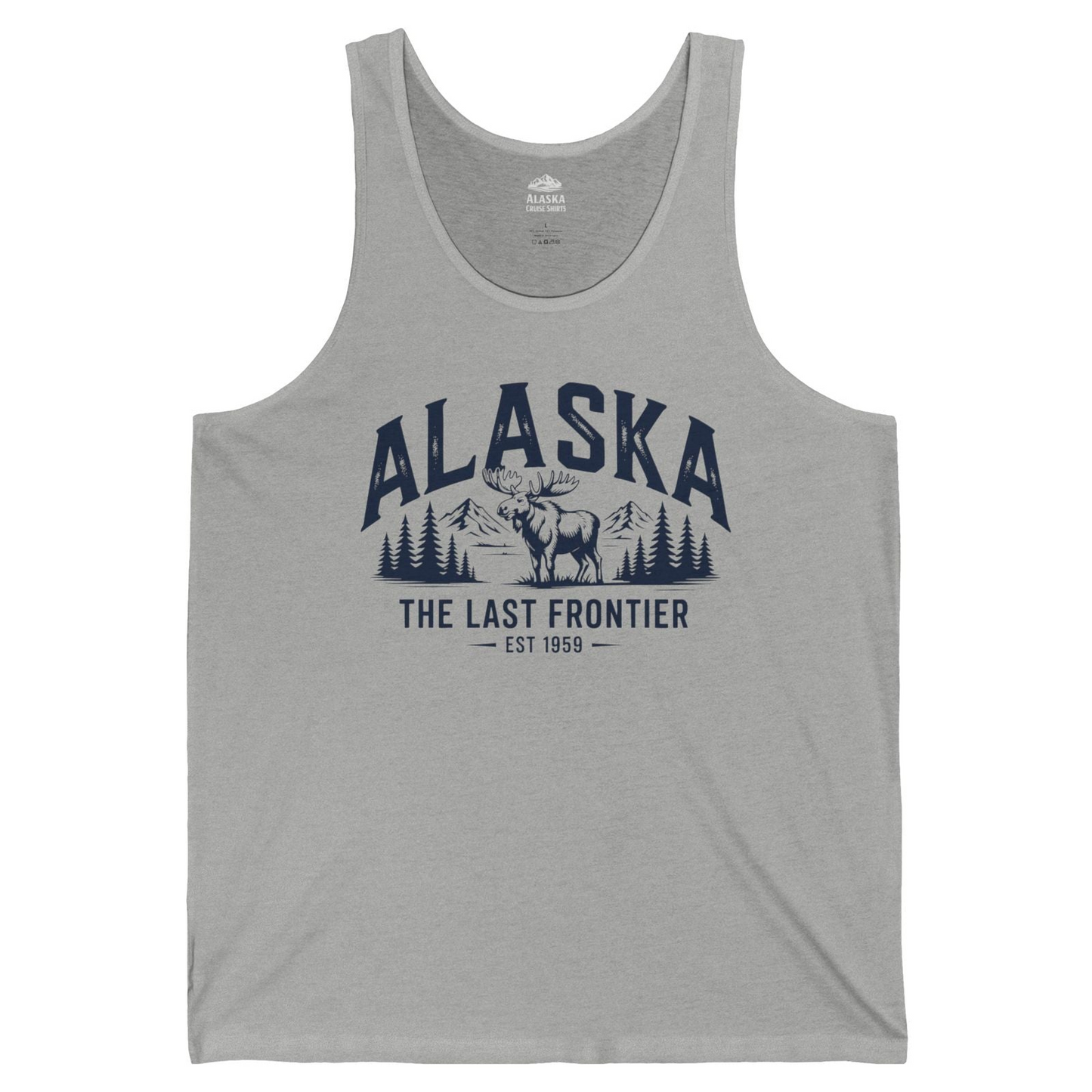 Alaska The Last Frontier Moose Mountain Wilderness Graphic Shirt — Tank Top Tank Top – Athletic Heather – Alaska Cruise Shirts