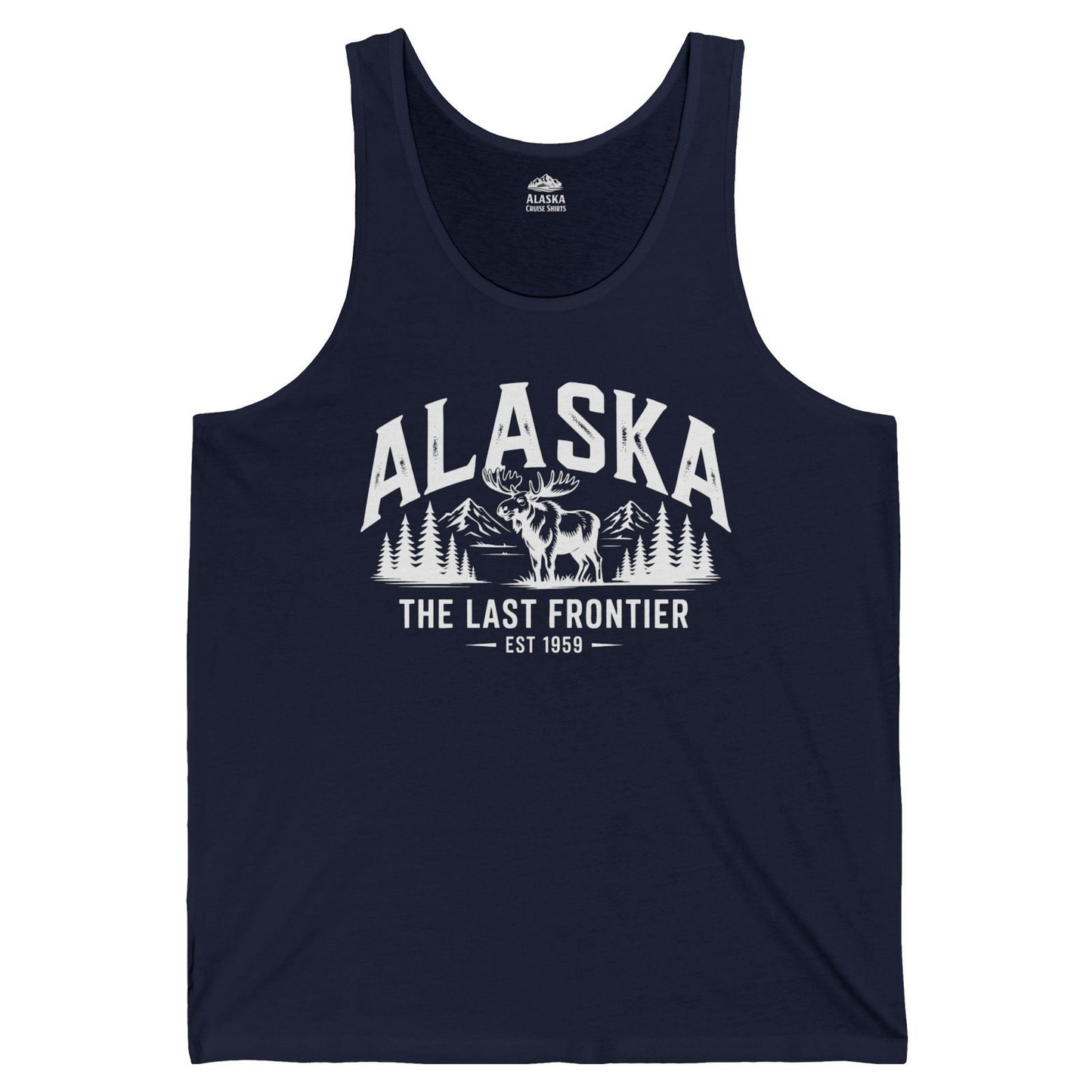 Alaska The Last Frontier Moose Mountain Wilderness Graphic Shirt — Tank Top Tank Top – Navy – Alaska Cruise Shirts
