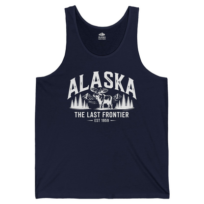 Alaska The Last Frontier Moose Mountain Wilderness Graphic Shirt — Tank Top Tank Top – Navy – Alaska Cruise Shirts