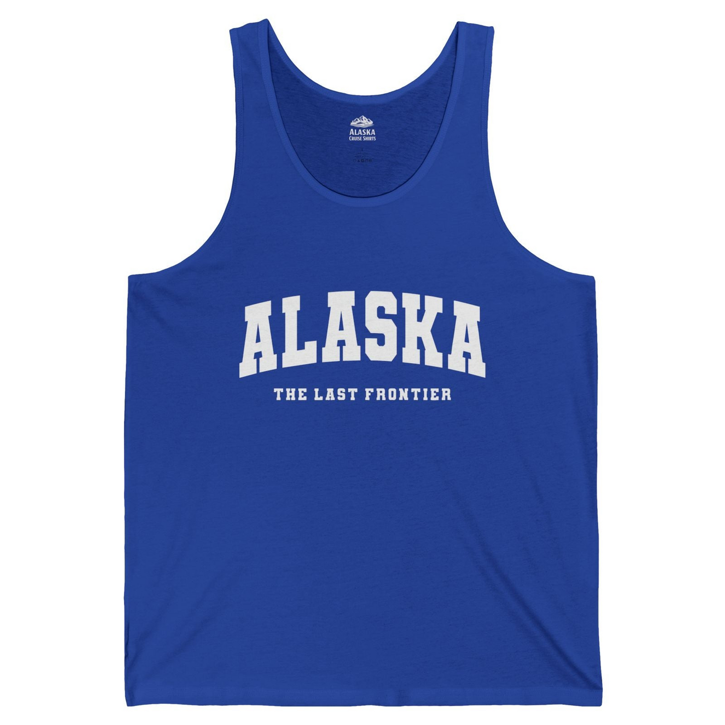 Alaska The Last Frontier Bold Collegiate Vintage State Pride Shirt — Tank Top Tank Top – True Royal – Alaska Cruise Shirts