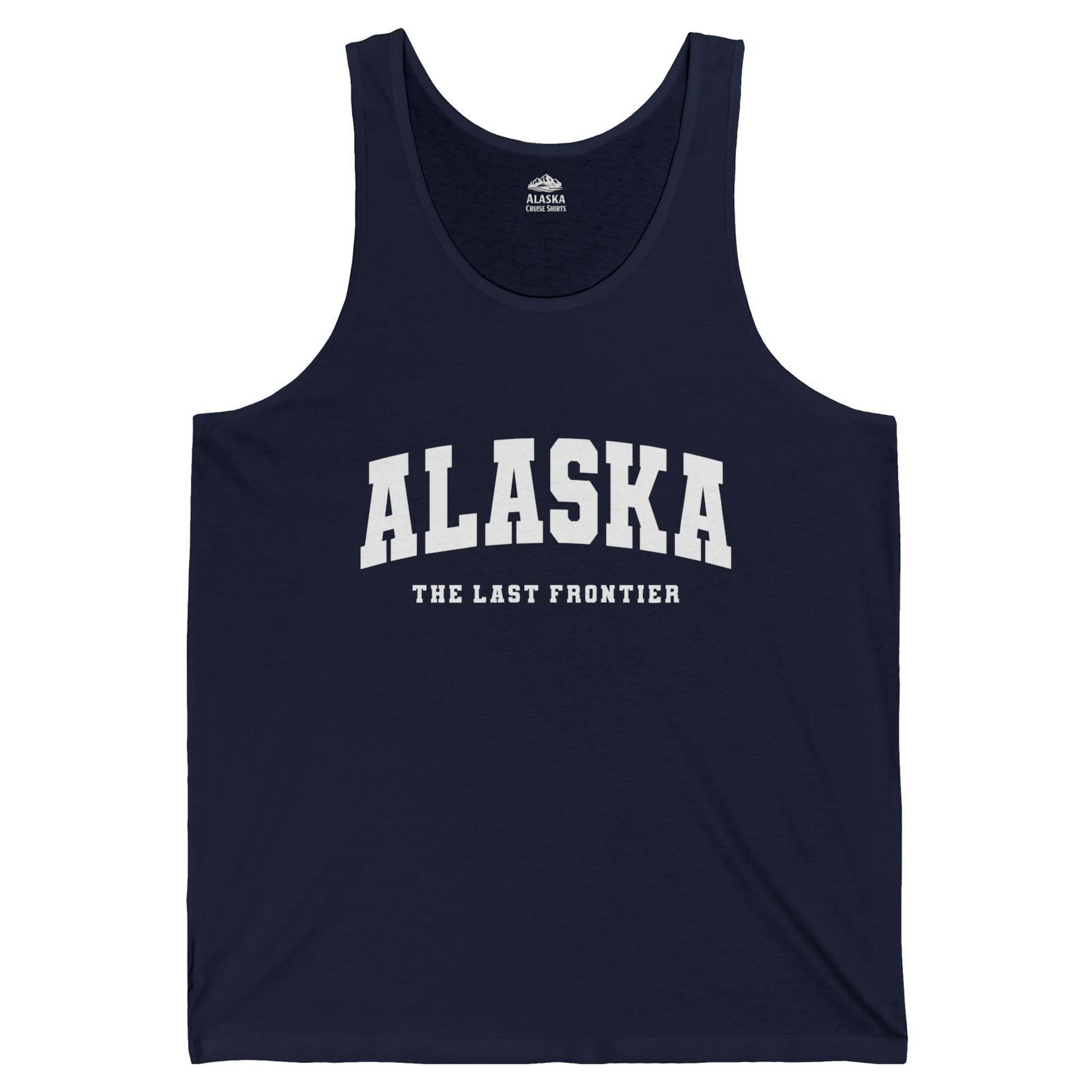 Alaska The Last Frontier Bold Collegiate Vintage State Pride Shirt — Tank Top Tank Top – Navy – Alaska Cruise Shirts