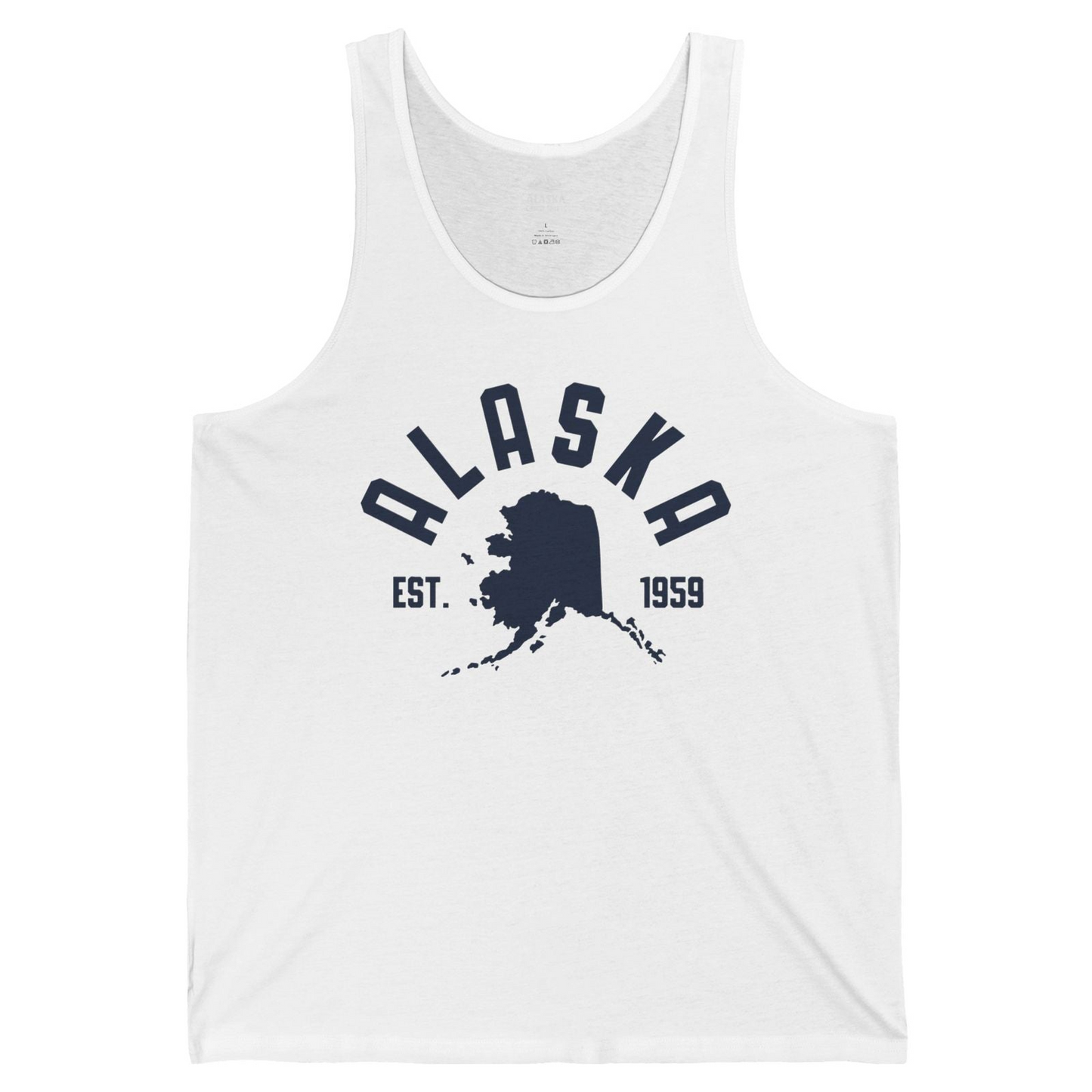 Vintage Alaska State Outline Est 1959 Retro Collegiate Shirt — Tank Top Tank Top – White – Alaska Cruise Shirts