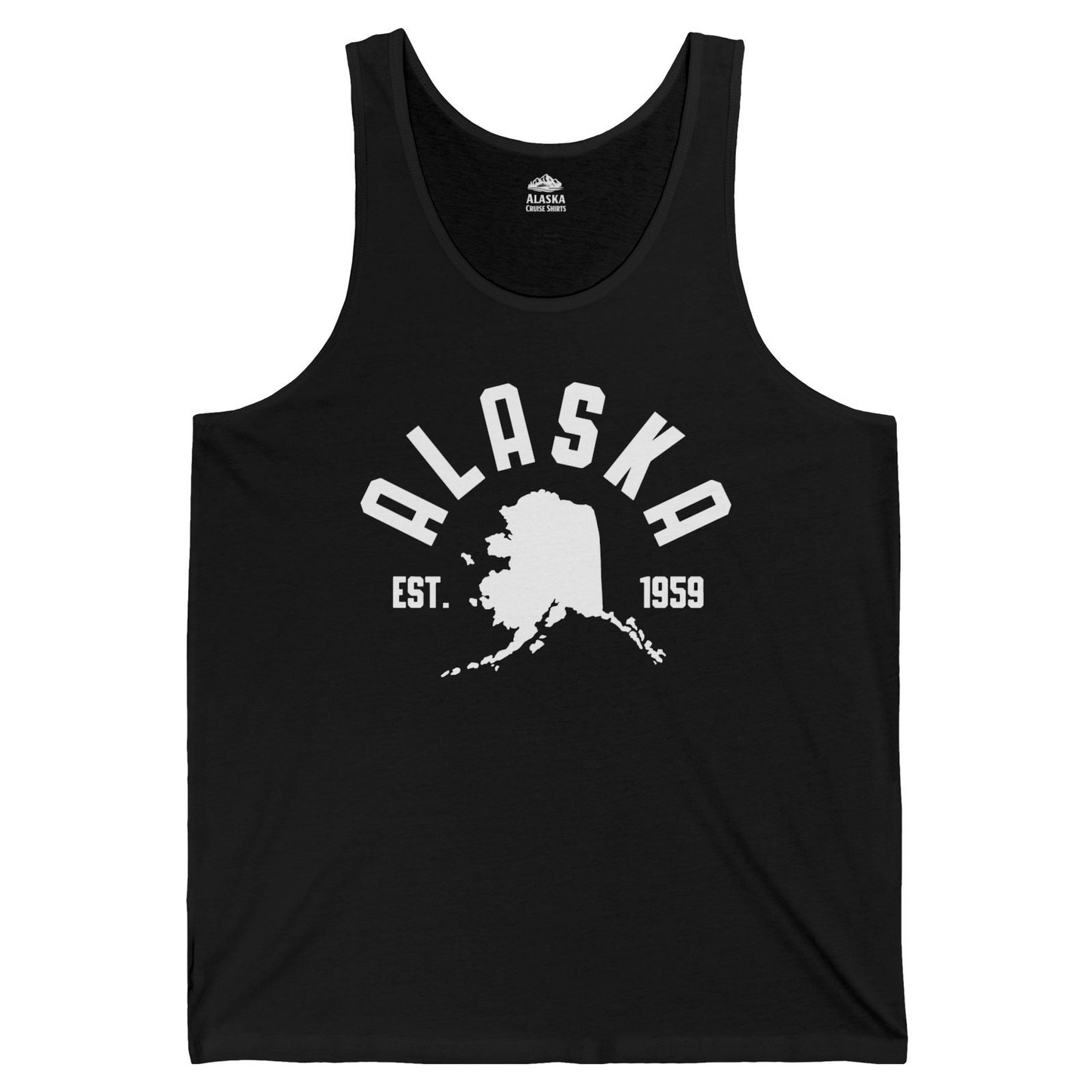 Vintage Alaska State Outline Est 1959 Retro Collegiate Shirt — Tank Top Tank Top – Black – Alaska Cruise Shirts