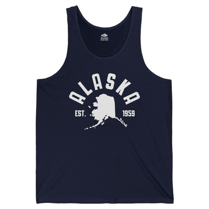 Vintage Alaska State Outline Est 1959 Retro Collegiate Shirt — Tank Top Tank Top – Navy – Alaska Cruise Shirts