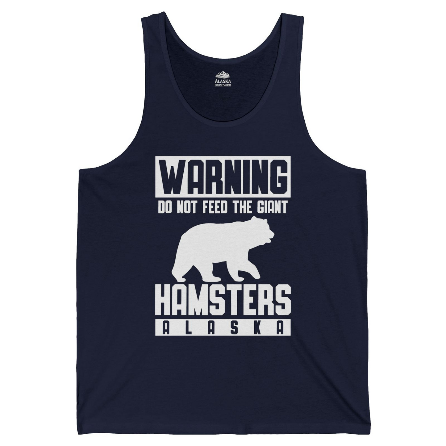 Funny Alaska Bear Giant Hamster Warning Sign Shirt for Travelers — Tank Top Tank Top – Navy – Alaska Cruise Shirts