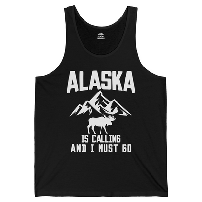 Alaska Is Calling Moose Mountains Adventure Silhouette Nature tank top — Tank Top Tank Top – Black – Alaska Cruise Shirts