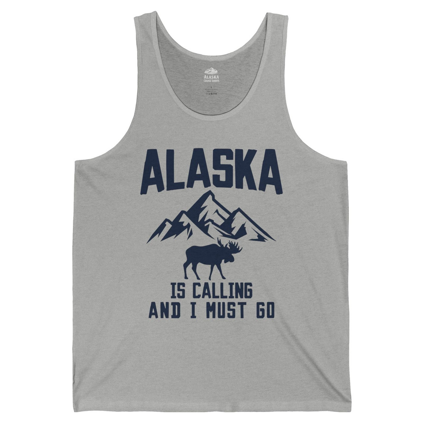 Alaska Is Calling Moose Mountains Adventure Silhouette Nature tank top — Tank Top Tank Top – Athletic Heather – Alaska Cruise Shirts