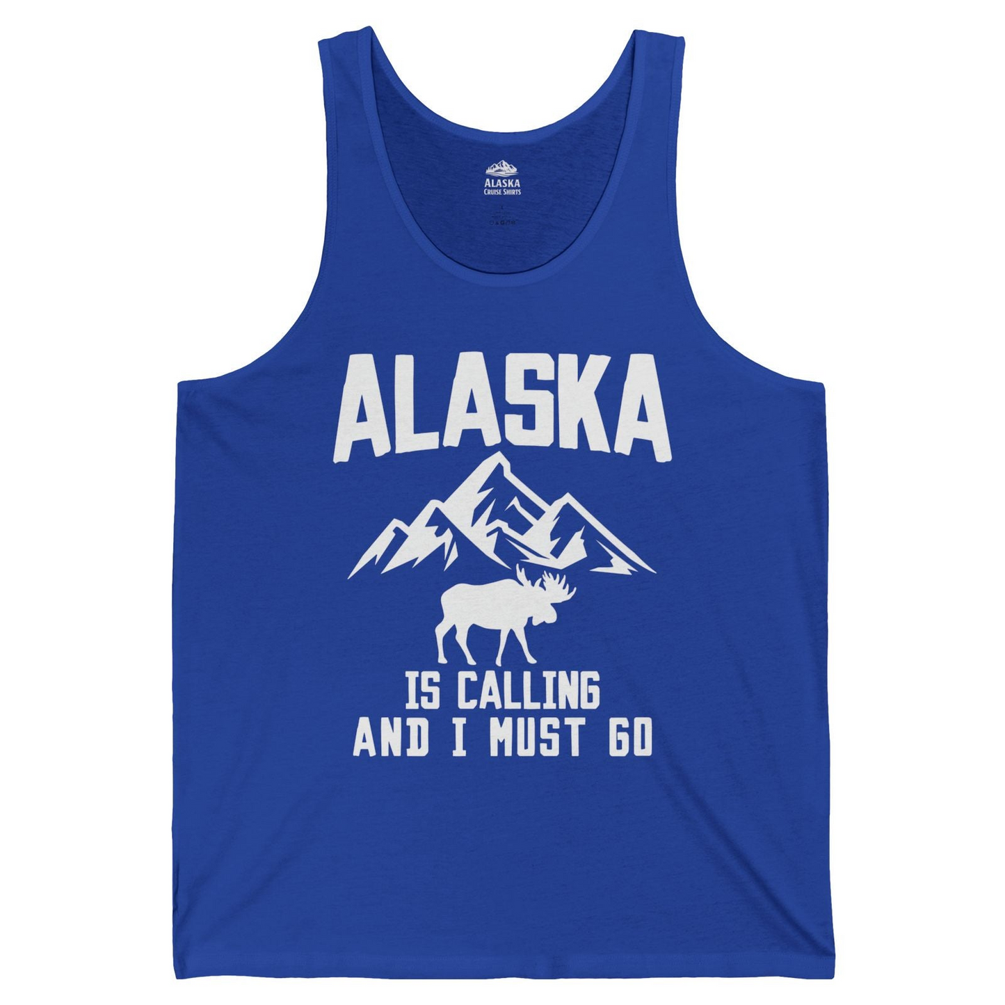 Alaska Is Calling Moose Mountains Adventure Silhouette Nature tank top — Tank Top Tank Top – True Royal – Alaska Cruise Shirts