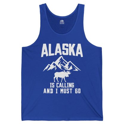 Alaska Is Calling Moose Mountains Adventure Silhouette Nature tank top — Tank Top Tank Top – True Royal – Alaska Cruise Shirts