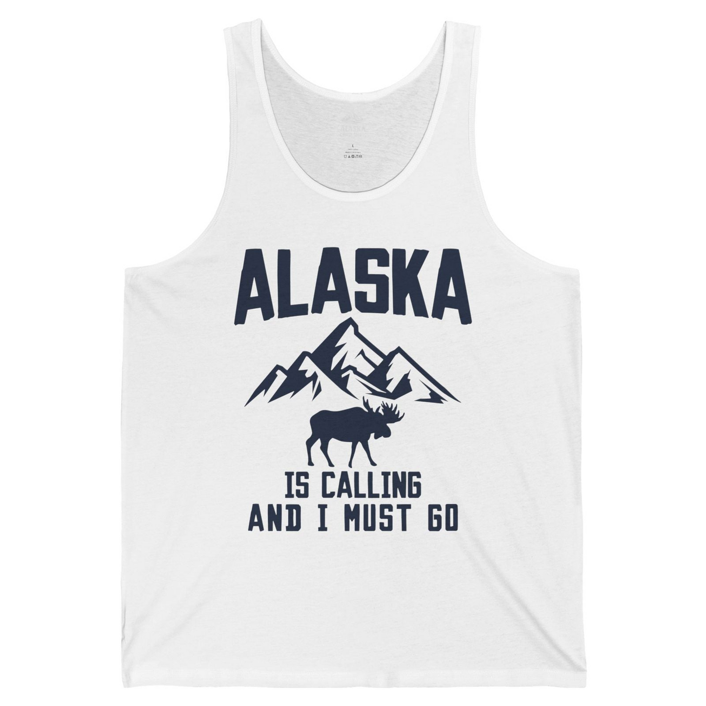 Alaska Is Calling Moose Mountains Adventure Silhouette Nature tank top — Tank Top Tank Top – White – Alaska Cruise Shirts