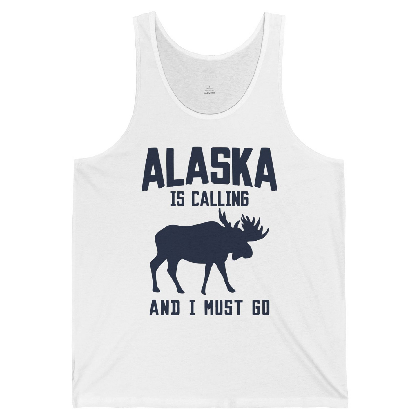 Alaska Is Calling Moose Silhouette Shirt Tank Top – White – Alaska Cruise Shirts
