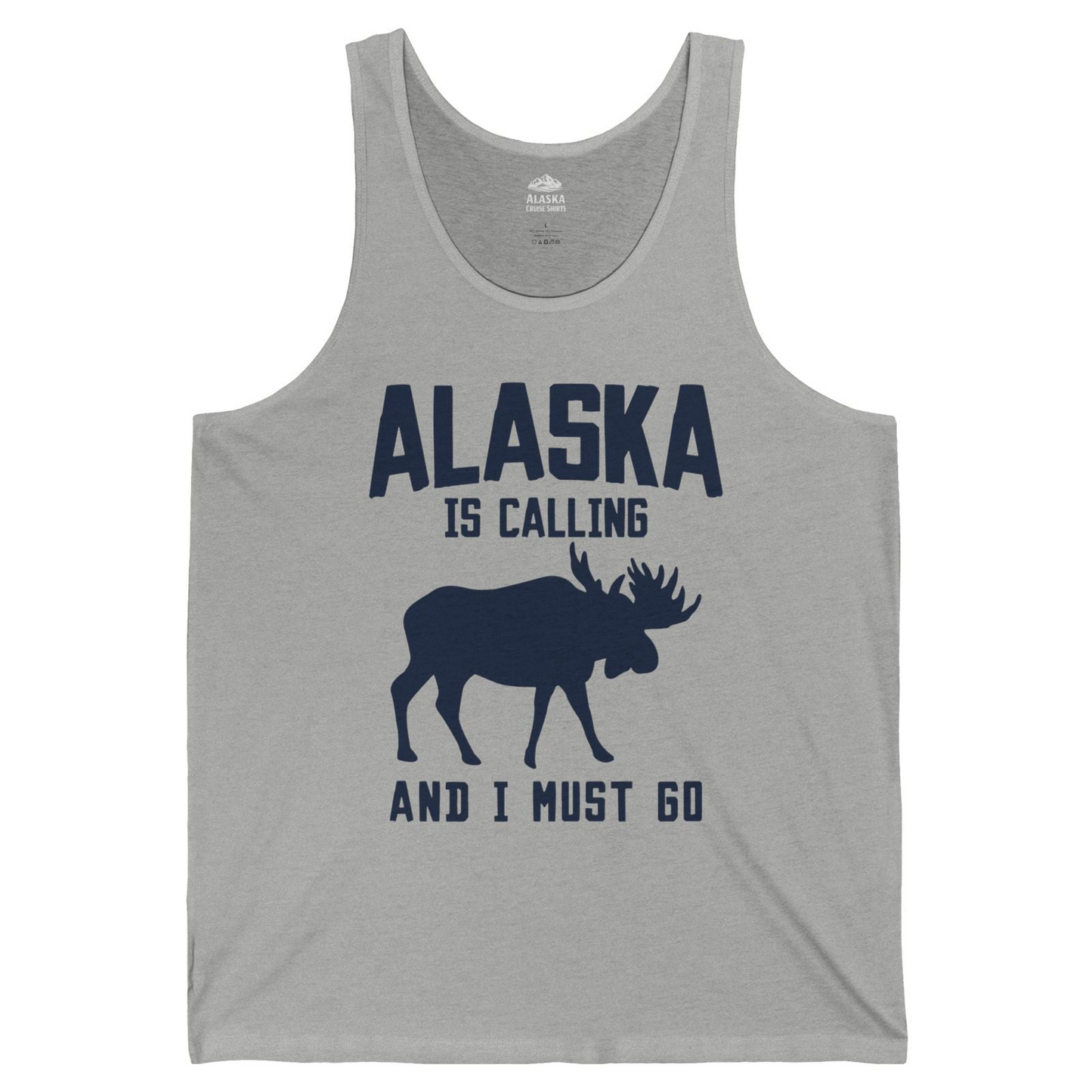 Alaska Is Calling Moose Silhouette Shirt Tank Top – Athletic Heather – Alaska Cruise Shirts