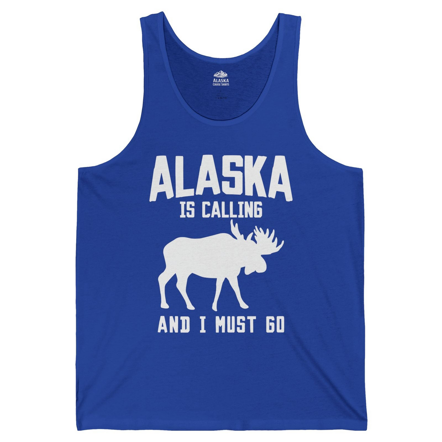 Alaska Is Calling Moose Silhouette Shirt Tank Top – True Royal – Alaska Cruise Shirts