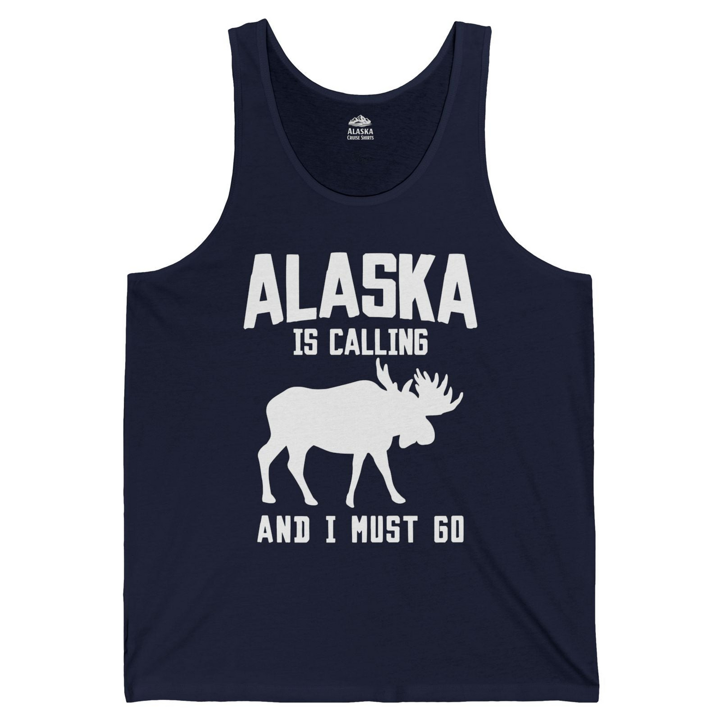 Alaska Is Calling Moose Silhouette Shirt Tank Top – Navy – Alaska Cruise Shirts