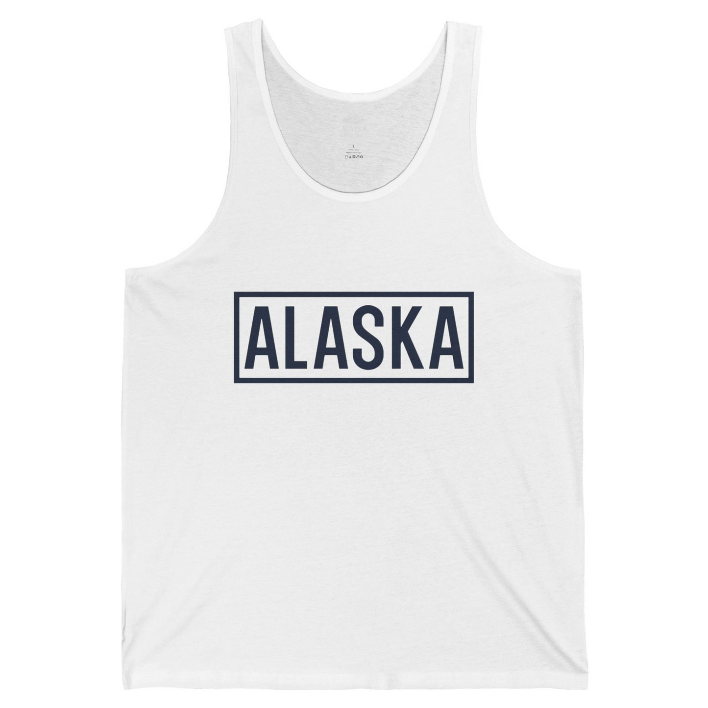 Alaska Bold Text Minimalist Monochrome Graphic Shirt for Travelers — Tank Top Tank Top – White – Alaska Cruise Shirts