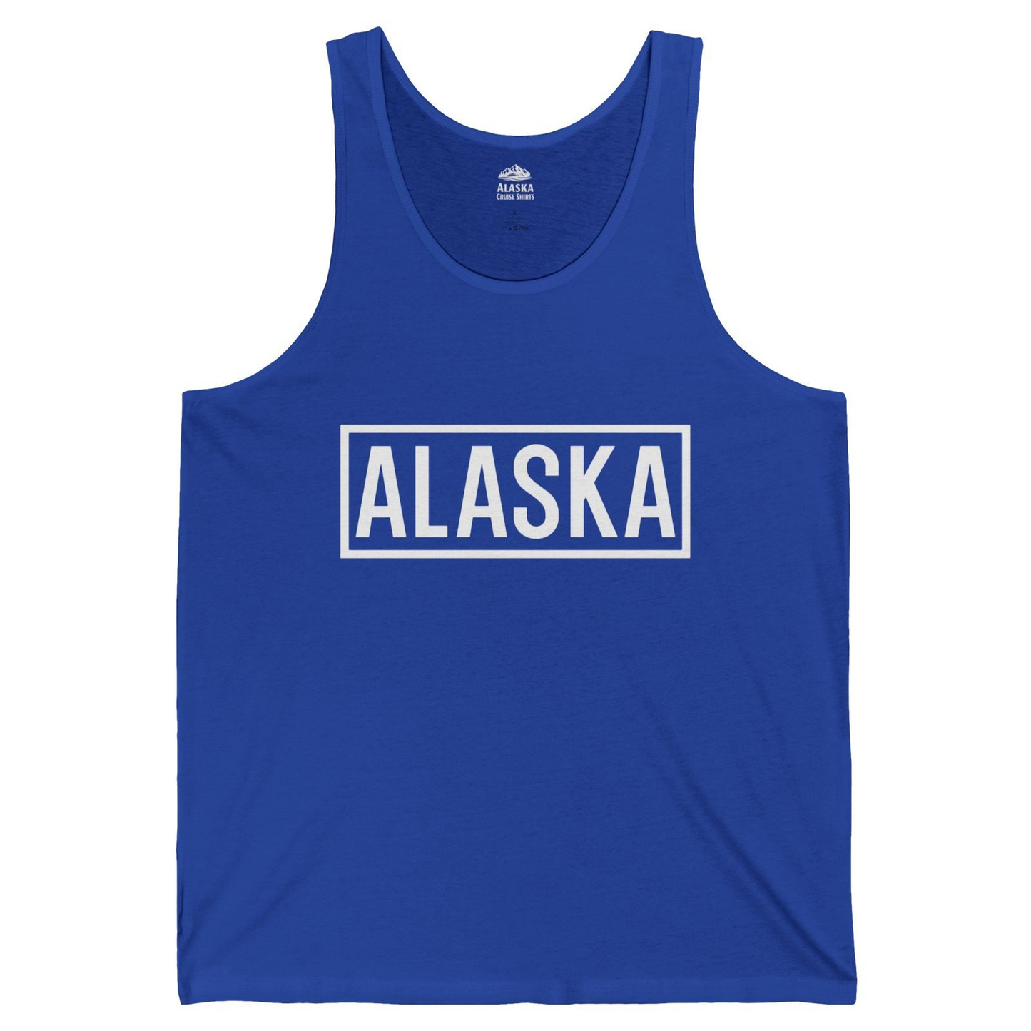 Alaska Bold Text Minimalist Monochrome Graphic Shirt for Travelers — Tank Top Tank Top – True Royal – Alaska Cruise Shirts