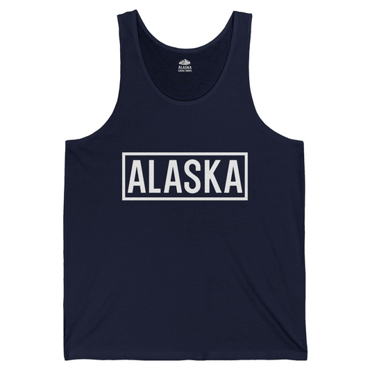 Alaska Bold Text Minimalist Monochrome Graphic Shirt for Travelers — Tank Top Tank Top – Navy – Alaska Cruise Shirts