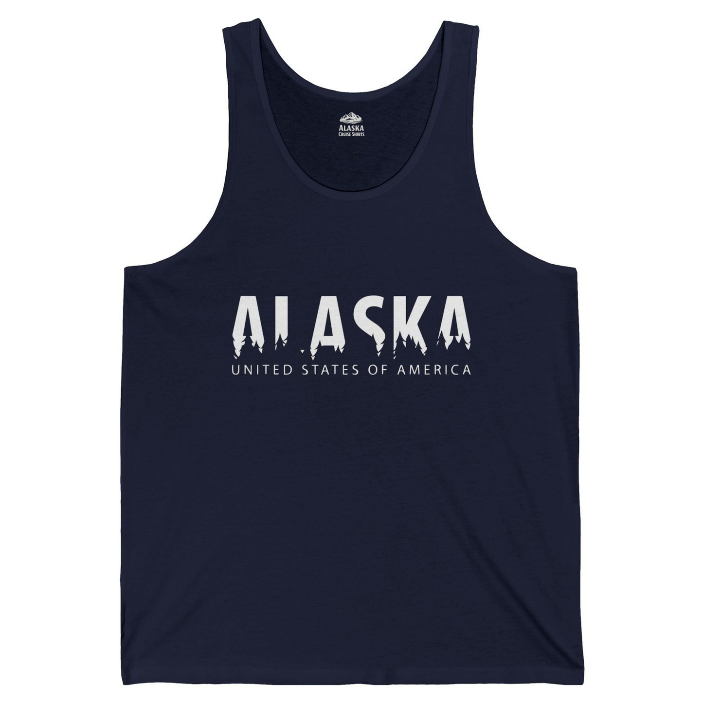 Alaska United States Typography Shirt Tank Top – Navy – Alaska Cruise Shirts