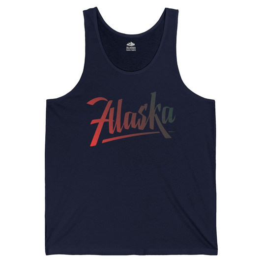 Alaska Script Wordmark Shirt Tank Top – Navy – Alaska Cruise Shirts