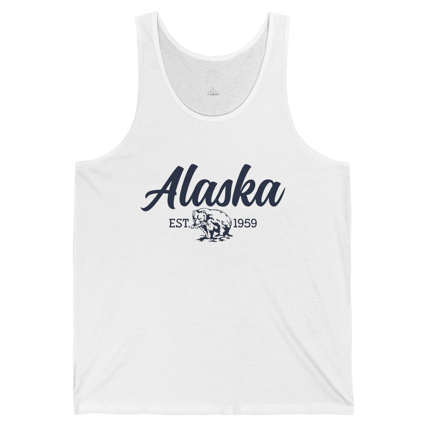 Alaska Bear Est 1959 Vintage Wildlife Graphic Monochrome Shirt — Tank Top Tank Top – White – Alaska Cruise Shirts