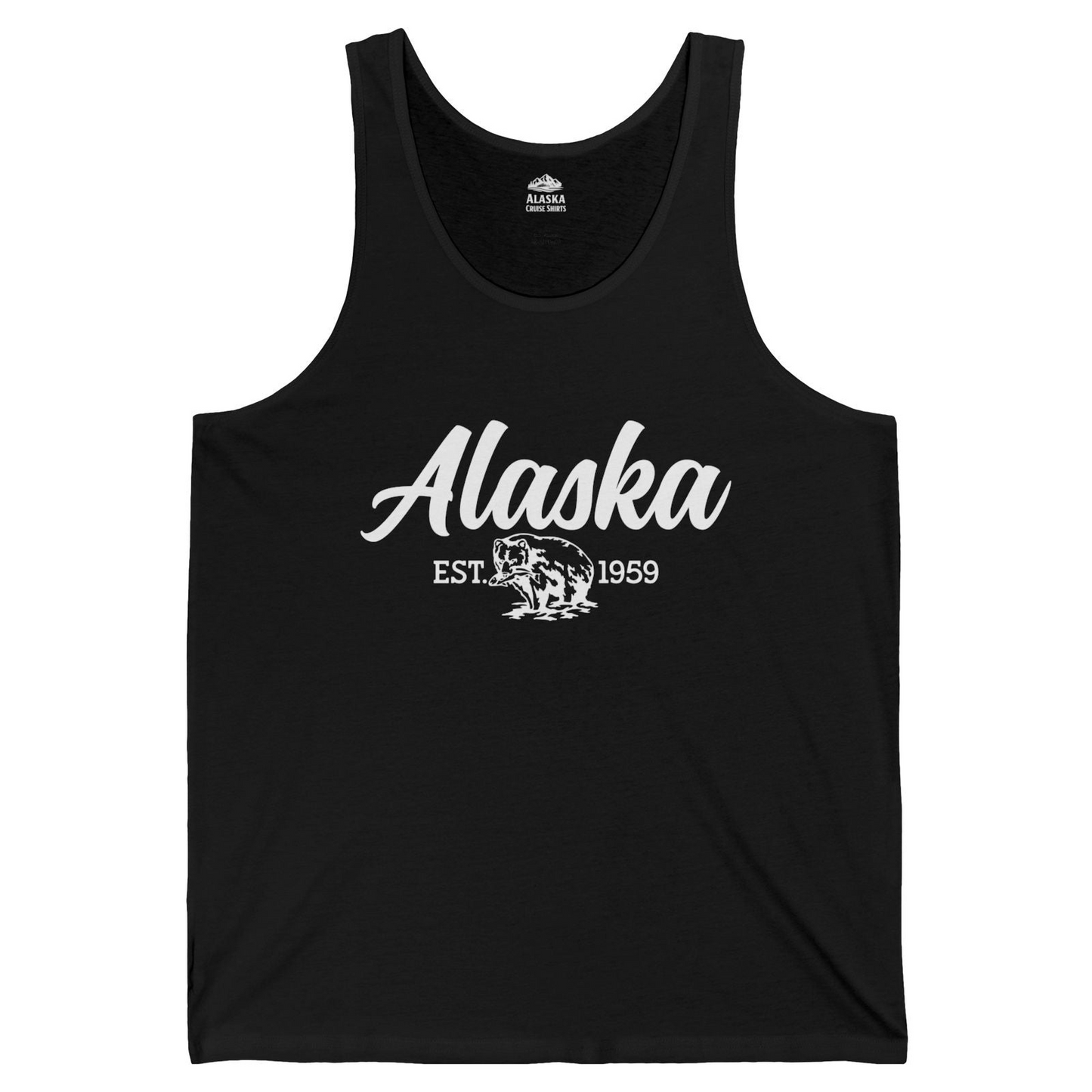 Alaska Bear Est 1959 Vintage Wildlife Graphic Monochrome Shirt — Tank Top Tank Top – Black – Alaska Cruise Shirts