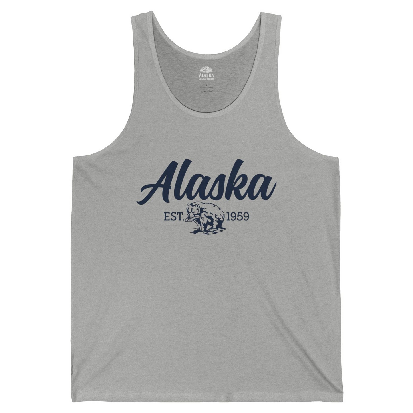 Alaska Bear Est 1959 Vintage Wildlife Graphic Monochrome Shirt — Tank Top Tank Top – Athletic Heather – Alaska Cruise Shirts