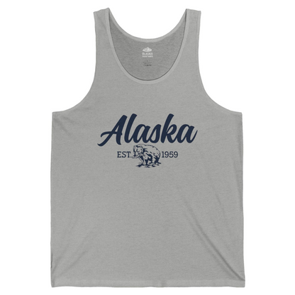 Alaska Bear Est 1959 Vintage Wildlife Graphic Monochrome Shirt — Tank Top Tank Top – Athletic Heather – Alaska Cruise Shirts