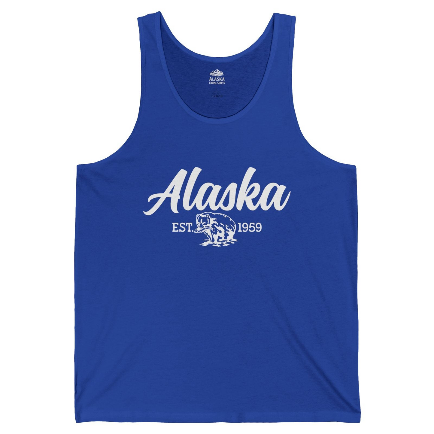 Alaska Bear Est 1959 Vintage Wildlife Graphic Monochrome Shirt — Tank Top Tank Top – True Royal – Alaska Cruise Shirts
