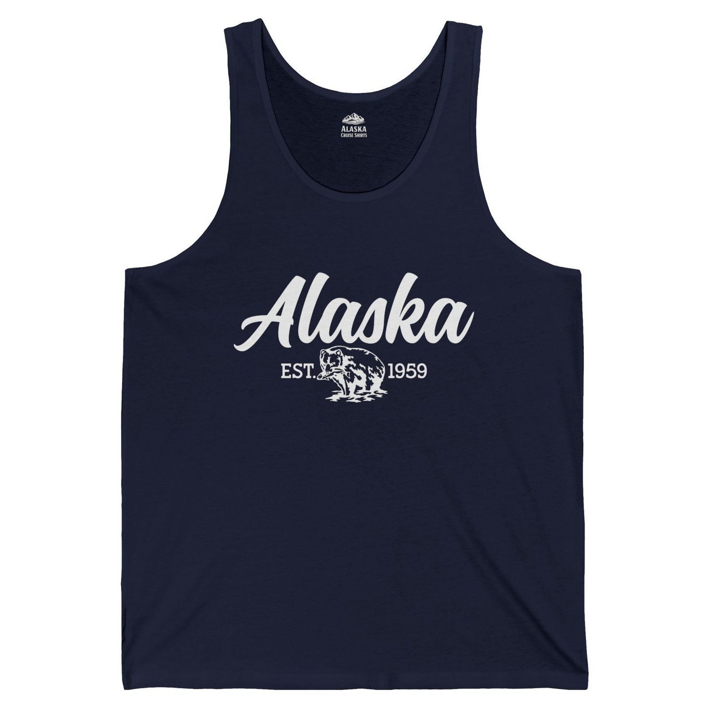 Alaska Bear Est 1959 Vintage Wildlife Graphic Monochrome Shirt — Tank Top Tank Top – Navy – Alaska Cruise Shirts