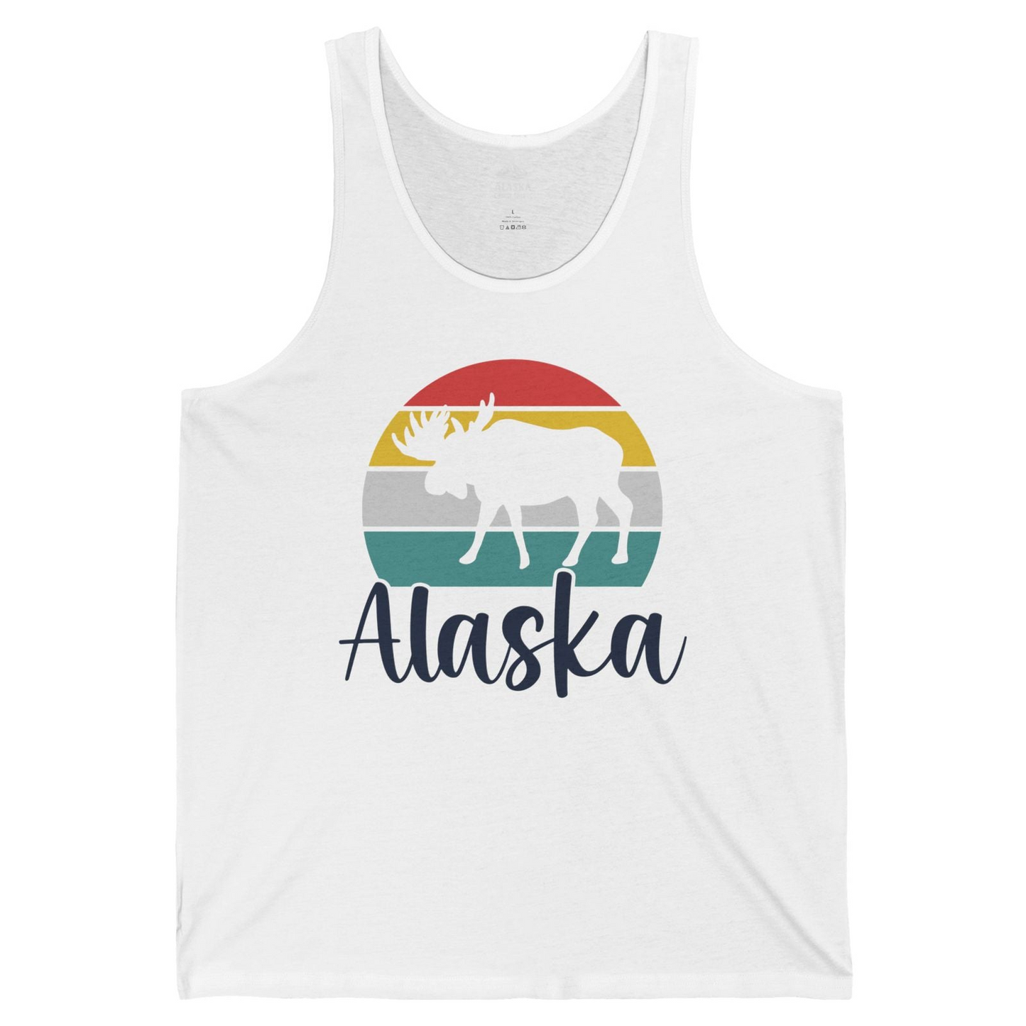 Retro Alaska Moose Silhouette Shirt Tank Top – White – Alaska Cruise Shirts