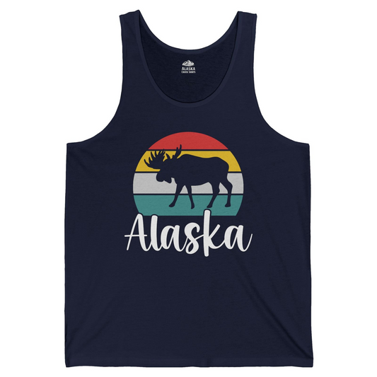 Retro Alaska Moose Silhouette Shirt Tank Top – Navy – Alaska Cruise Shirts