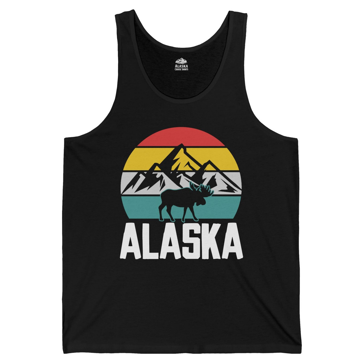 Retro Alaska Moose Silhouette Shirt Tank Top – Black – Alaska Cruise Shirts