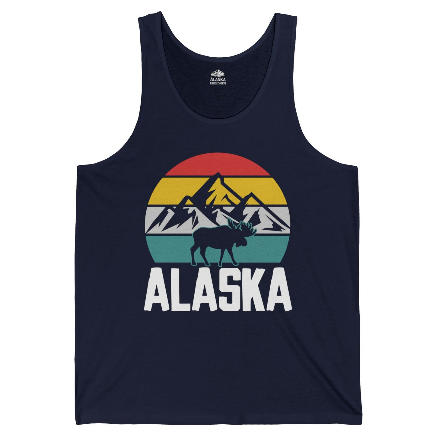 Retro Alaska Moose Silhouette Shirt Tank Top – Navy – Alaska Cruise Shirts