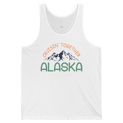 Cruisin Together Alaska Mountain Adventure Cruise Graphic Shirt — Tank Top Tank Top – White – Alaska Cruise Shirts