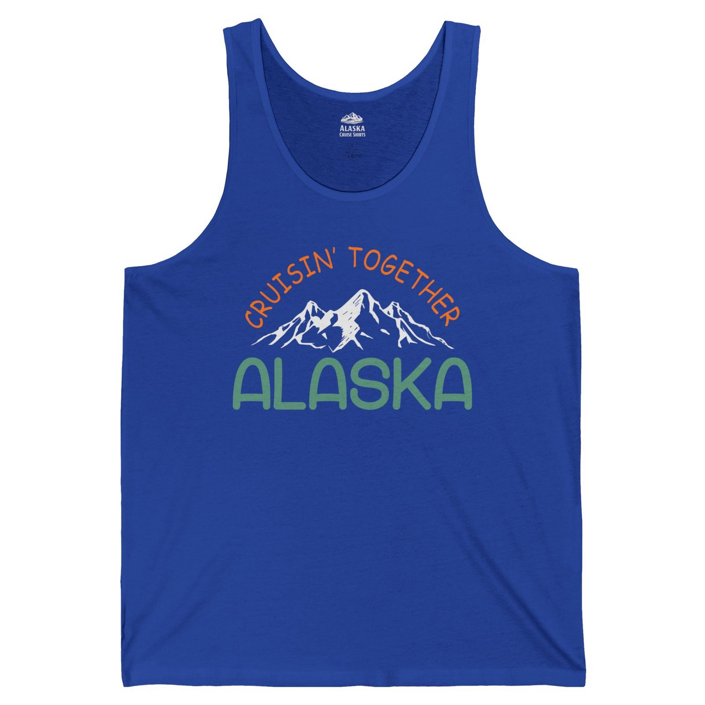 Cruisin Together Alaska Mountain Adventure Cruise Graphic Shirt — Tank Top Tank Top – True Royal – Alaska Cruise Shirts