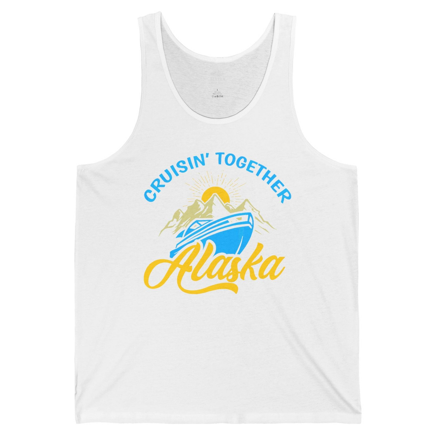 Alaska Cruise Adventure Mountains Sunrise Retro Shirt for Travelers — Tank Top Tank Top – White – Alaska Cruise Shirts