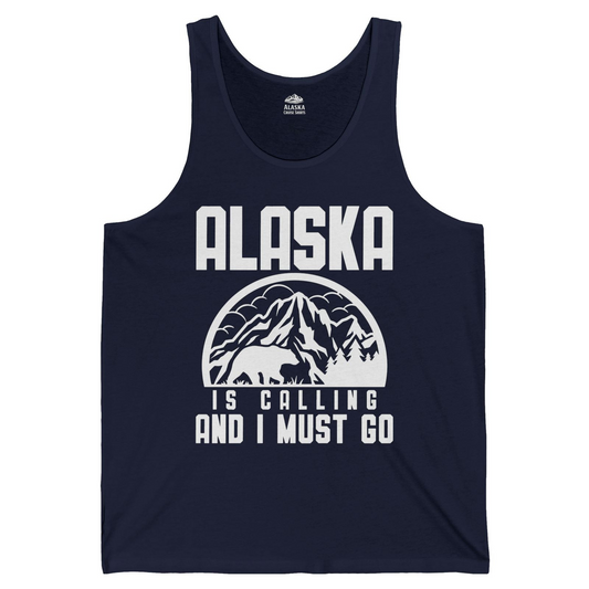 Alaska Is Calling Shirt Tank Top – Navy – Alaska Cruise Shirts