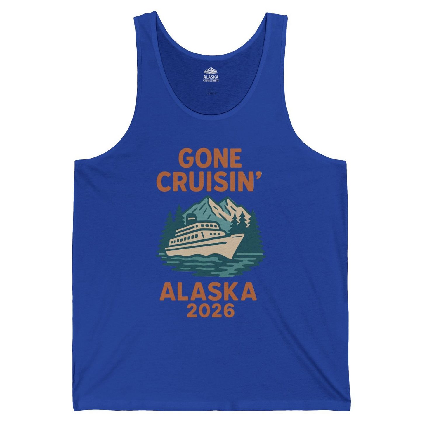 Gone Cruisin Alaska 2026 Retro Cruise Ship Nature Scenery Shirt — Tank Top Tank Top – True Royal – Alaska Cruise Shirts