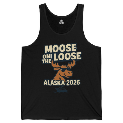 Moose on the Loose Alaska 2026 Cruise Cartoon Funny Shirt — Tank Top Tank Top – Black – Alaska Cruise Shirts
