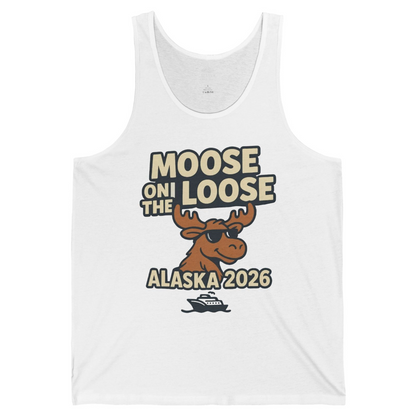 Moose on the Loose Alaska 2026 Cruise Cartoon Funny Shirt — Tank Top Tank Top – White – Alaska Cruise Shirts