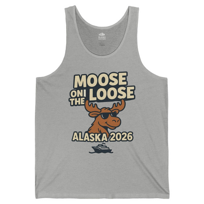 Moose on the Loose Alaska 2026 Cruise Cartoon Funny Shirt — Tank Top Tank Top – Athletic Heather – Alaska Cruise Shirts