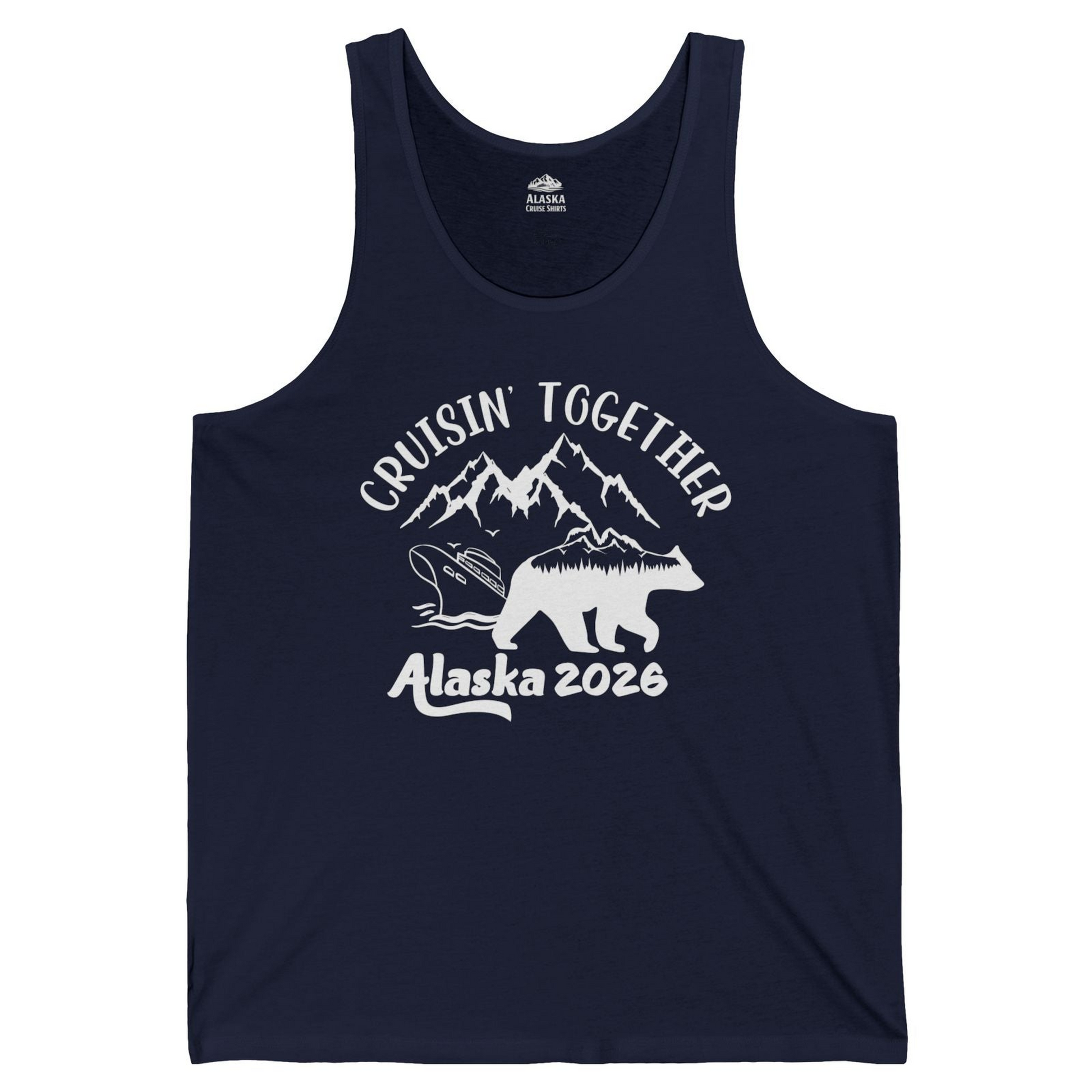 Cruisin Together Alaska 2026 Bear Mountain Group Cruise Shirt — Tank Top Tank Top – Navy – Alaska Cruise Shirts