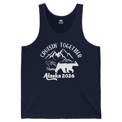 Cruisin Together Alaska 2026 Bear Mountain Group Cruise Shirt — Tank Top Tank Top – Navy – Alaska Cruise Shirts