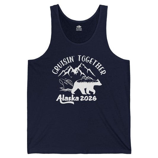 Cruisin Together Alaska 2026 Bear Mountain Group Cruise Shirt — Tank Top Tank Top – Navy – Alaska Cruise Shirts