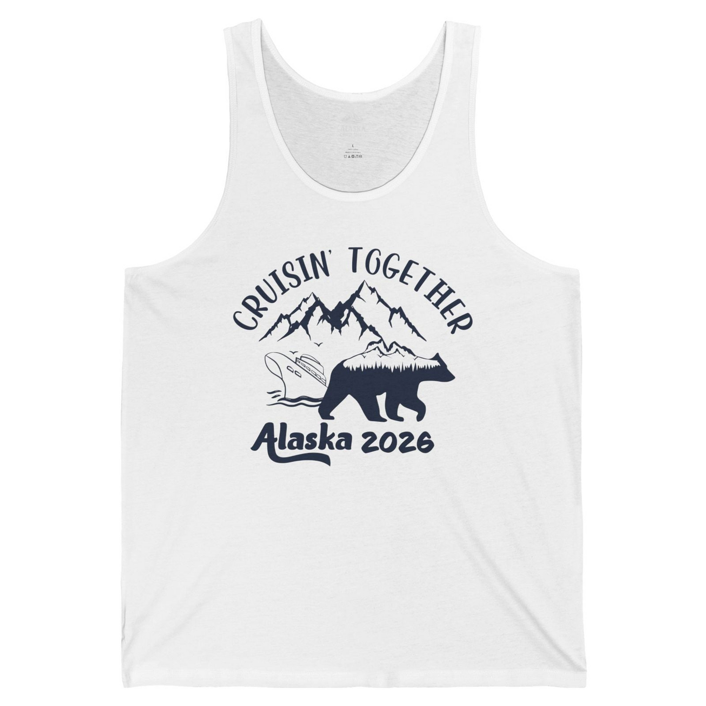 Cruisin Together Alaska 2026 Bear Mountain Group Cruise Shirt — Tank Top Tank Top – White – Alaska Cruise Shirts
